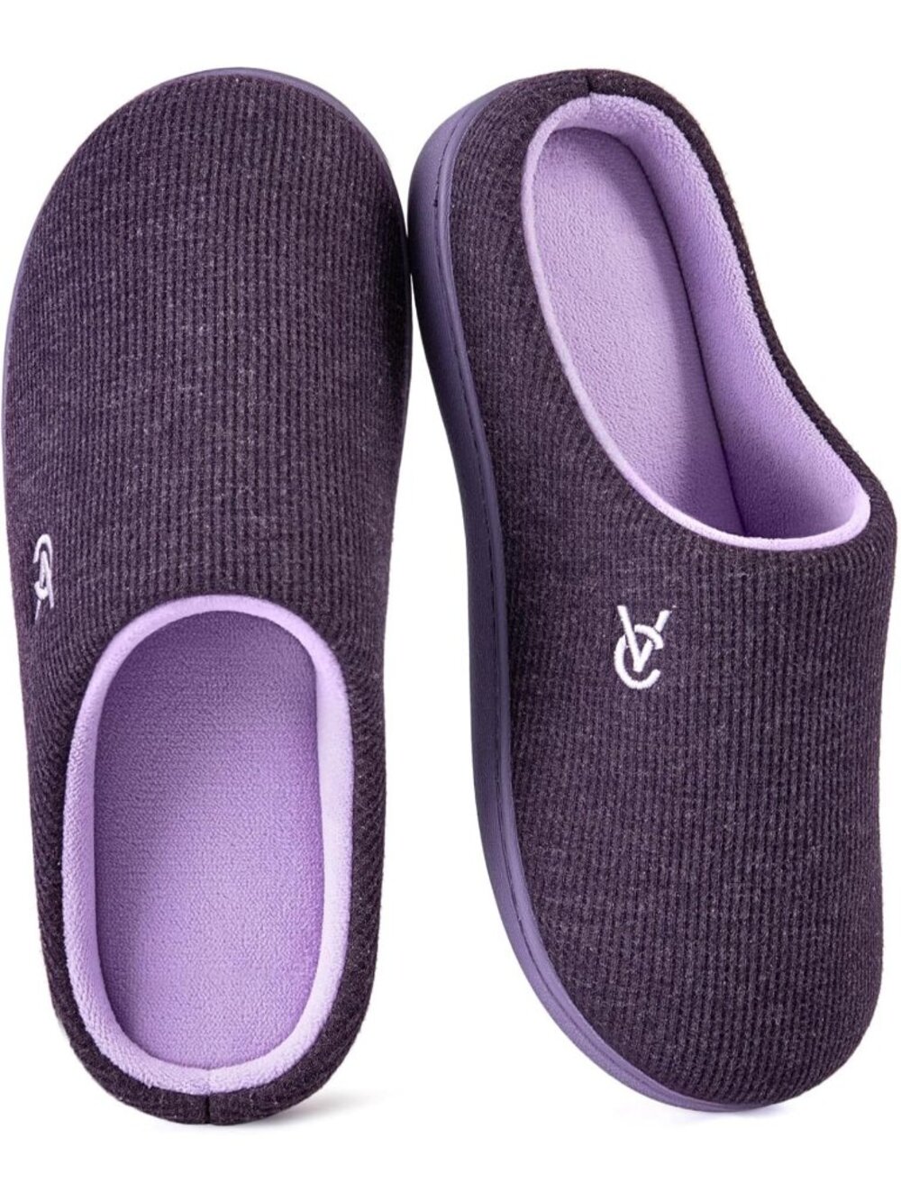 Women's Evening Lilac Two Tone Soft Comfy Knit Memory Foam Non Slip Slippers
